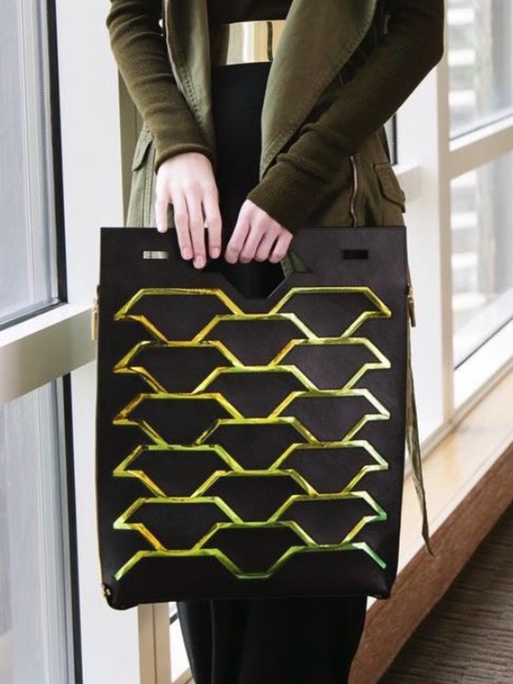 N.O.N.MEMBER Black Tote Bag with Gold Accent - Women Bags